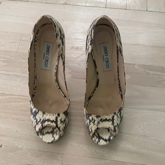 Jimmy Choo Snakeskin Peep Toe Heels - Picture 1 of 6